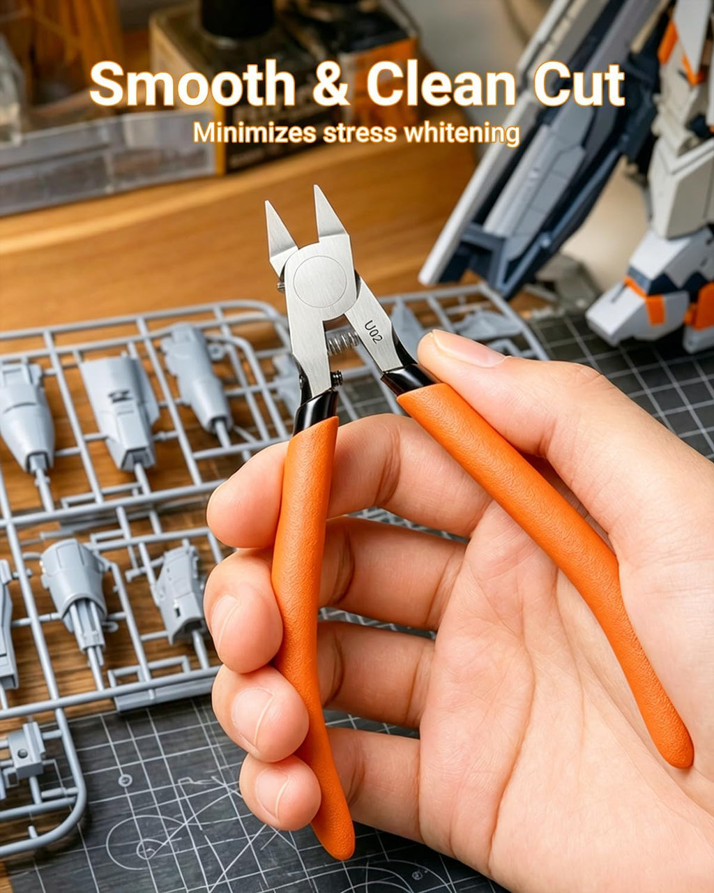 U02 Ultra-thin Single Edge Model Nippers 4.9in Plastic Sprue Cutter | Trim 3mm plastic model kit Cleaning up 3D