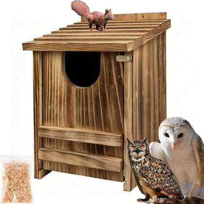 Carbonized Pine Owl Box, Screech Owl Nesting Box 14"x9"x9"