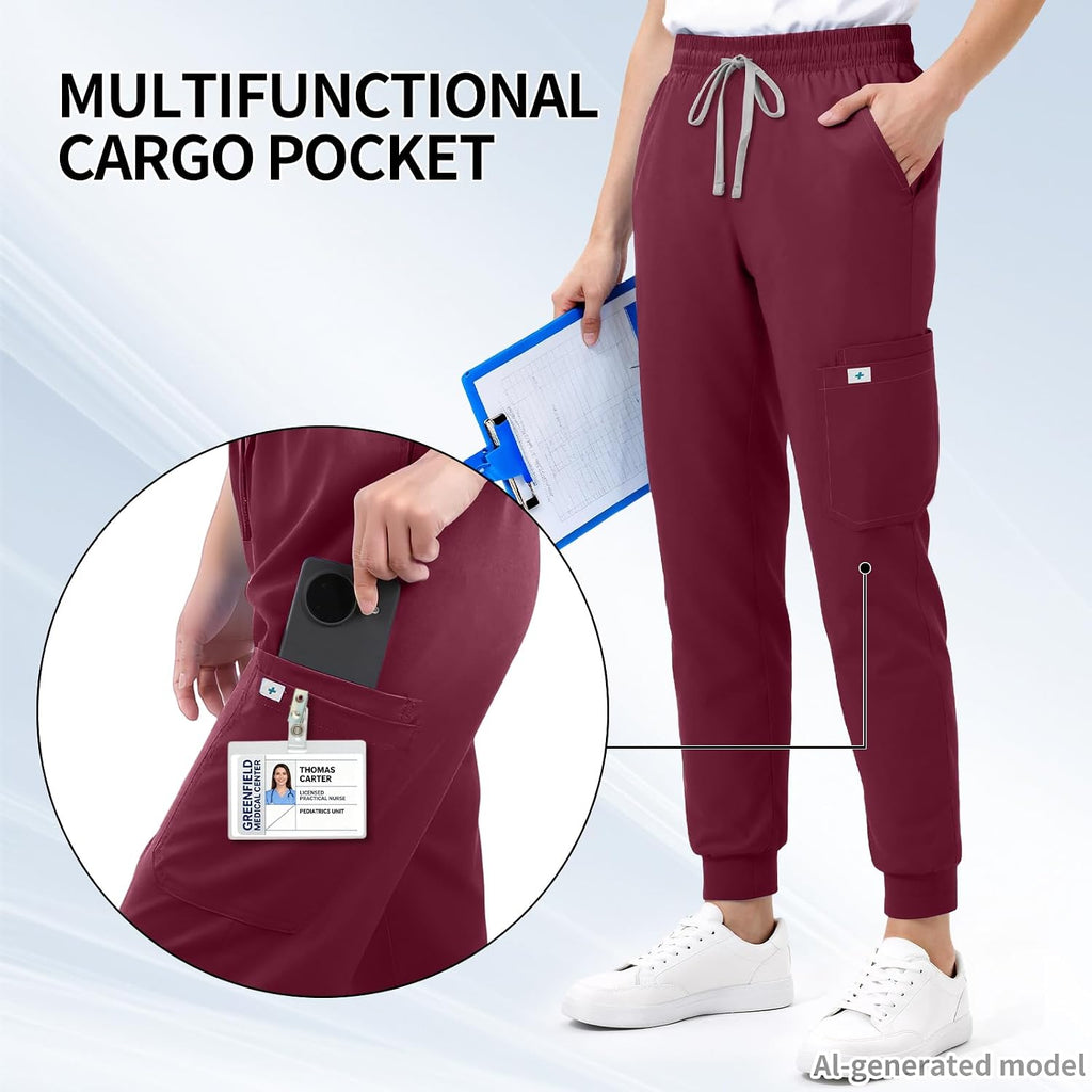 Women's Jogger Scrub Pants – 7 Pockets, Mid-Rise, Soft Stretch