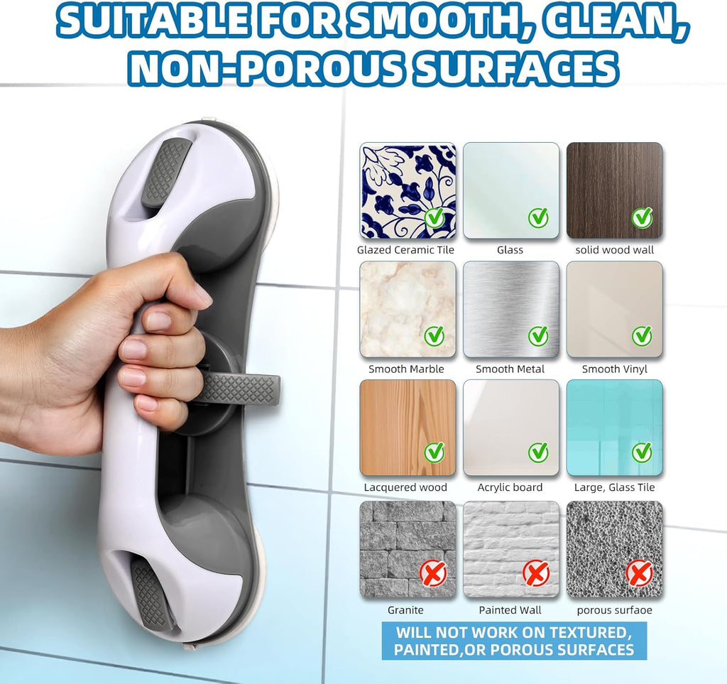 Grab Bars for Bathtubs and Showers, 2 Pack No-Drill Suction Shower Handles with 3 Suction Cups, Removable Bathroom