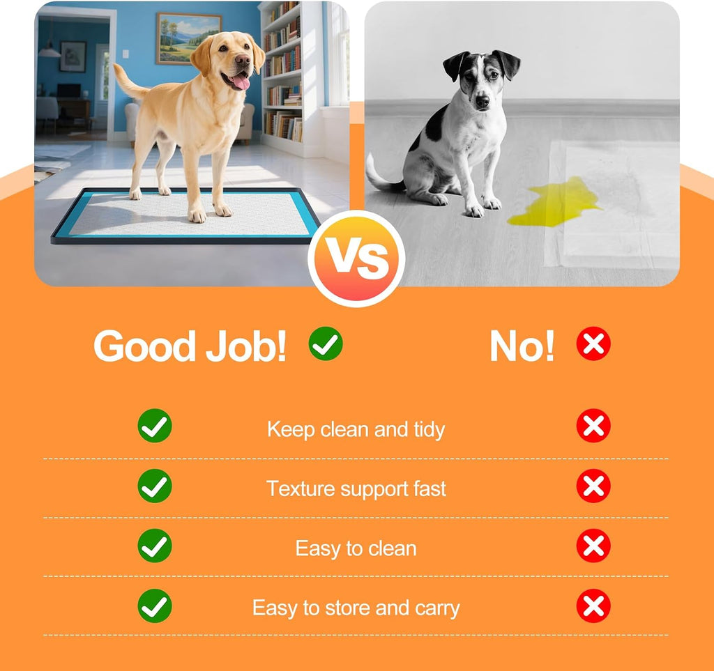 Pee Pad Tray Holder for Dogs,Non-Slip Silicone Dog Puppy Pad Holder,24 x 24 Square Puppy Potty Training Pads,No Spill