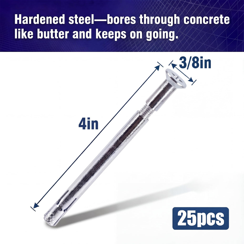 25 Pack 3/8" x 4" Flat Head Sleeve Anchors