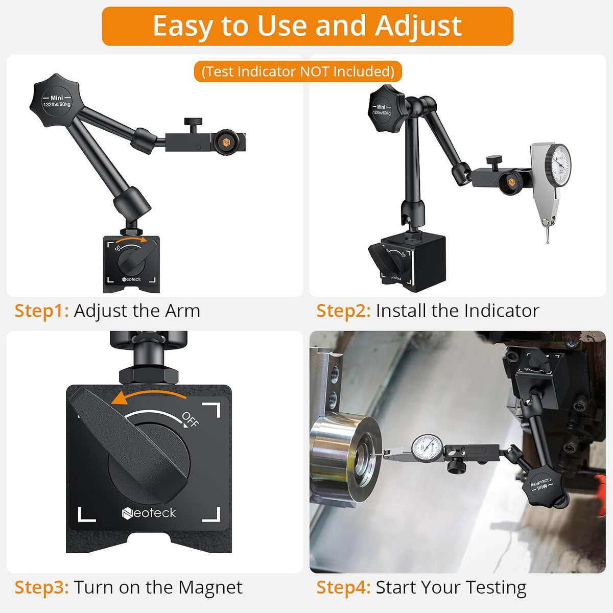 Neoteck 132lbs/60kg Max Pull Steel Magnetic Base for Digital Dial Indicator