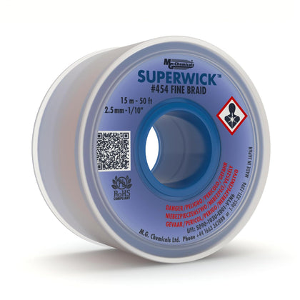 MG Chemicals 454 Desoldering Braid #4 Fine Braid Super Wick with RMA Flux, 50' Length x 0.1" Width, Blue