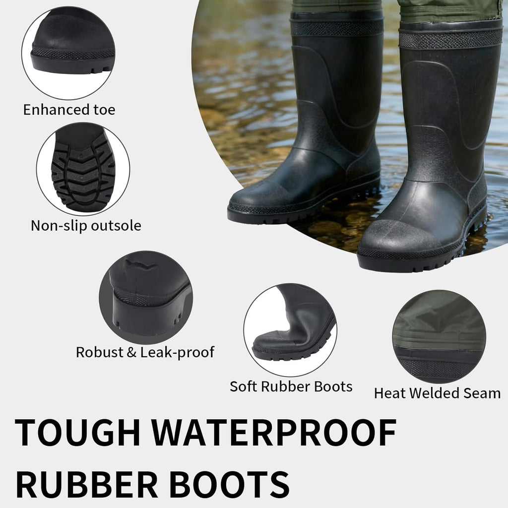 Waterproof Fishing Waders for Men Women| 2-Ply Nylon/PVC Chest Wader with Boots for Fishing(M6/W8)