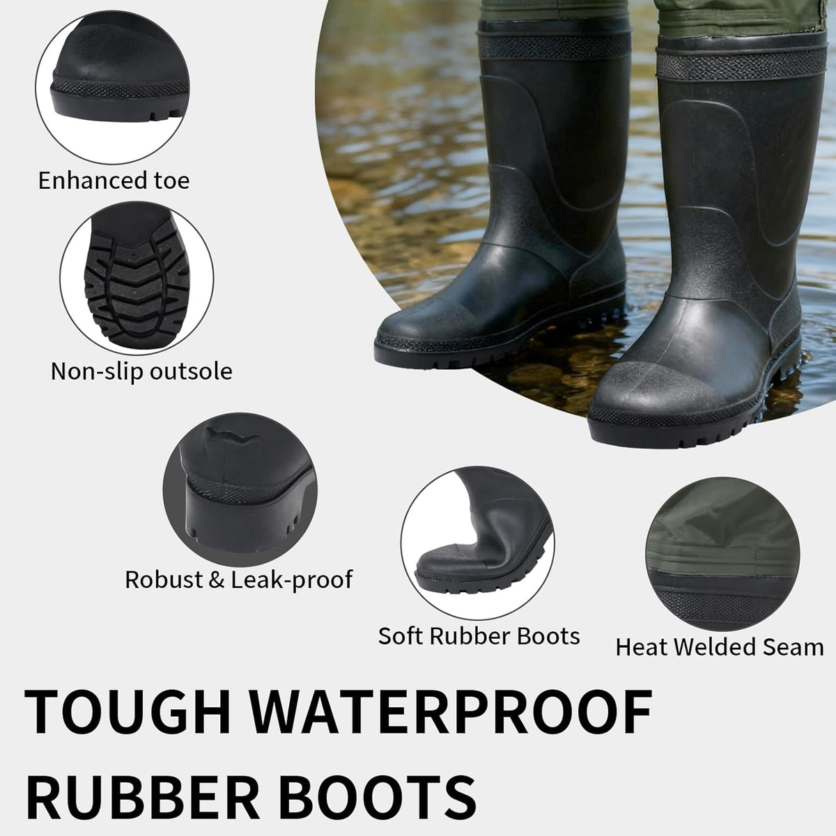 Waterproof Fishing Waders for Men Women| 2-Ply Nylon/PVC Chest Wader with Boots for Fishing(M6/W8)