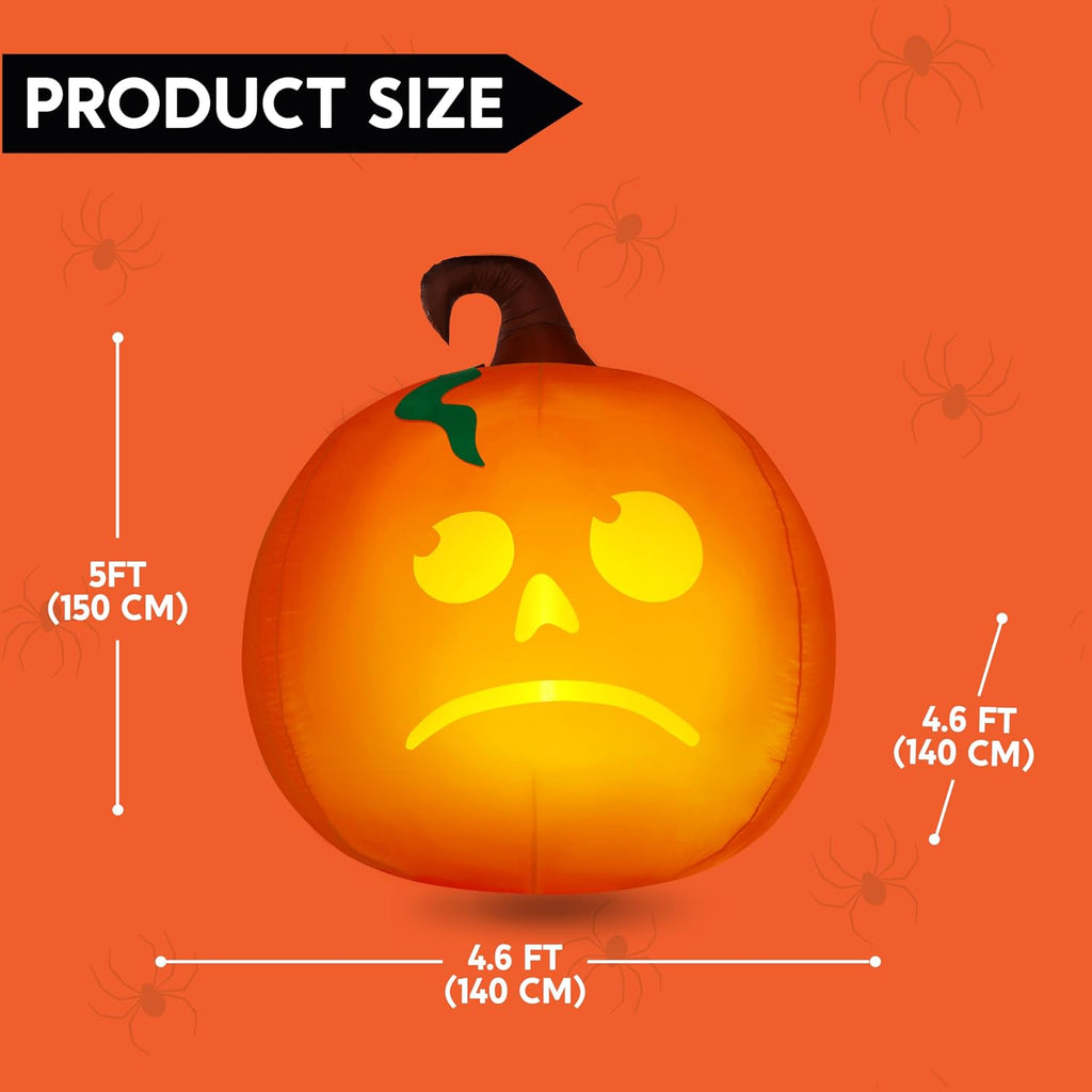 5 Ft Tall Halloween Inflatable Pumpkin Outdoor Decoration, Blow Up Pumpkin with Projector Face and Music, Blow Up