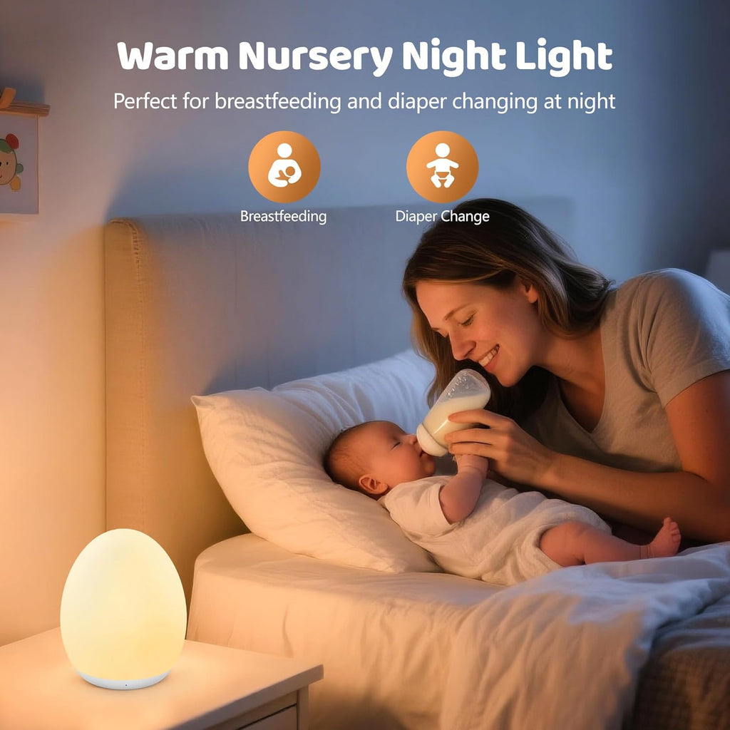 Night Light for Kids, Baby Egg Light for Nursery, 7 Colors Changing & Stepless Dimming, Soft Silicone Touch Night