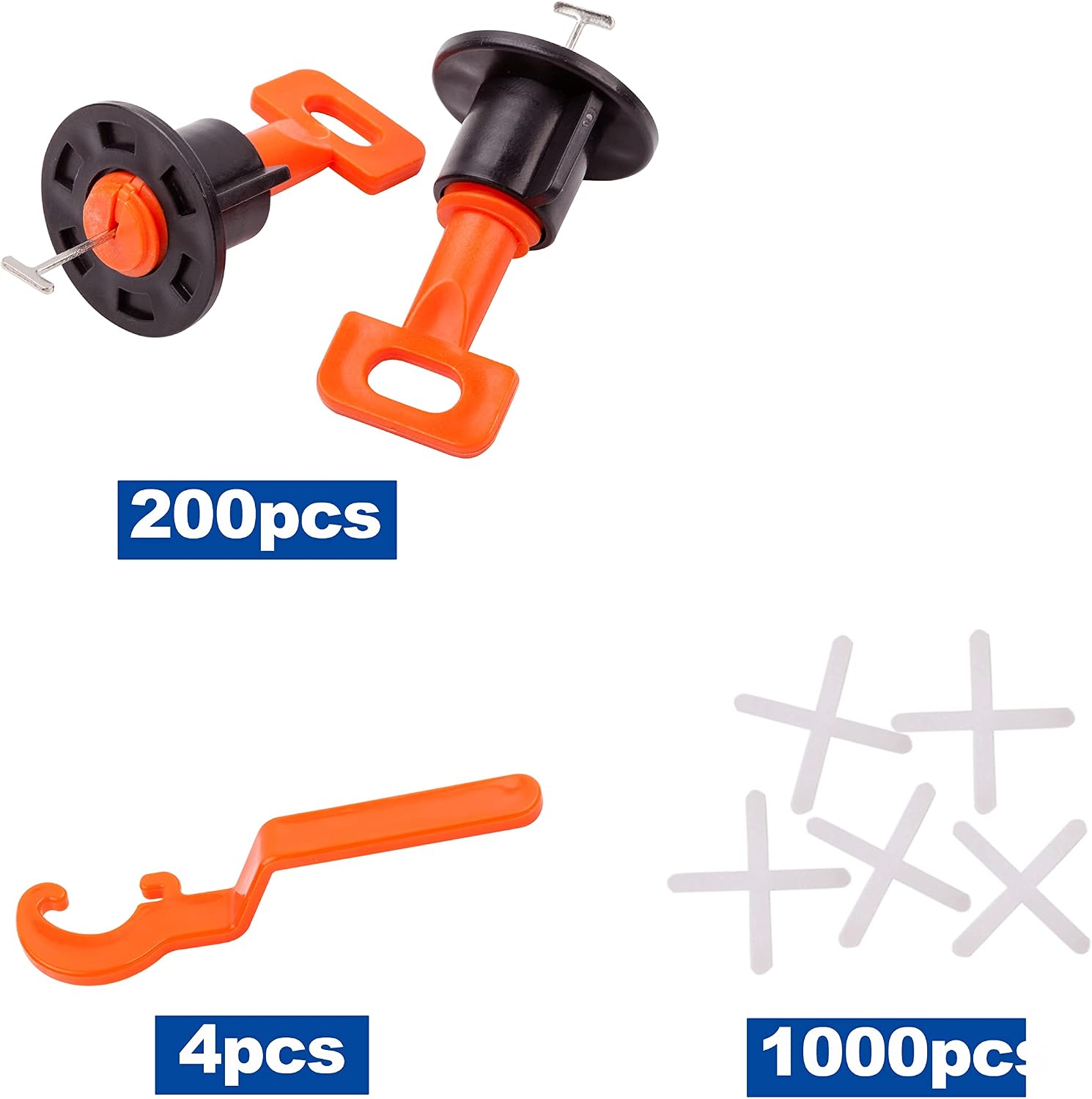 Tile Leveling System Kit with 200pcs Tile Leveler | 4 Special Wrenches & 1000pcs 2mm Tile Spacers