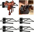 4 Pack Wall Mounted Saddle Rack with Pad Bar, Heavy Duty Black Horse Saddle Stand for English & Western Saddles