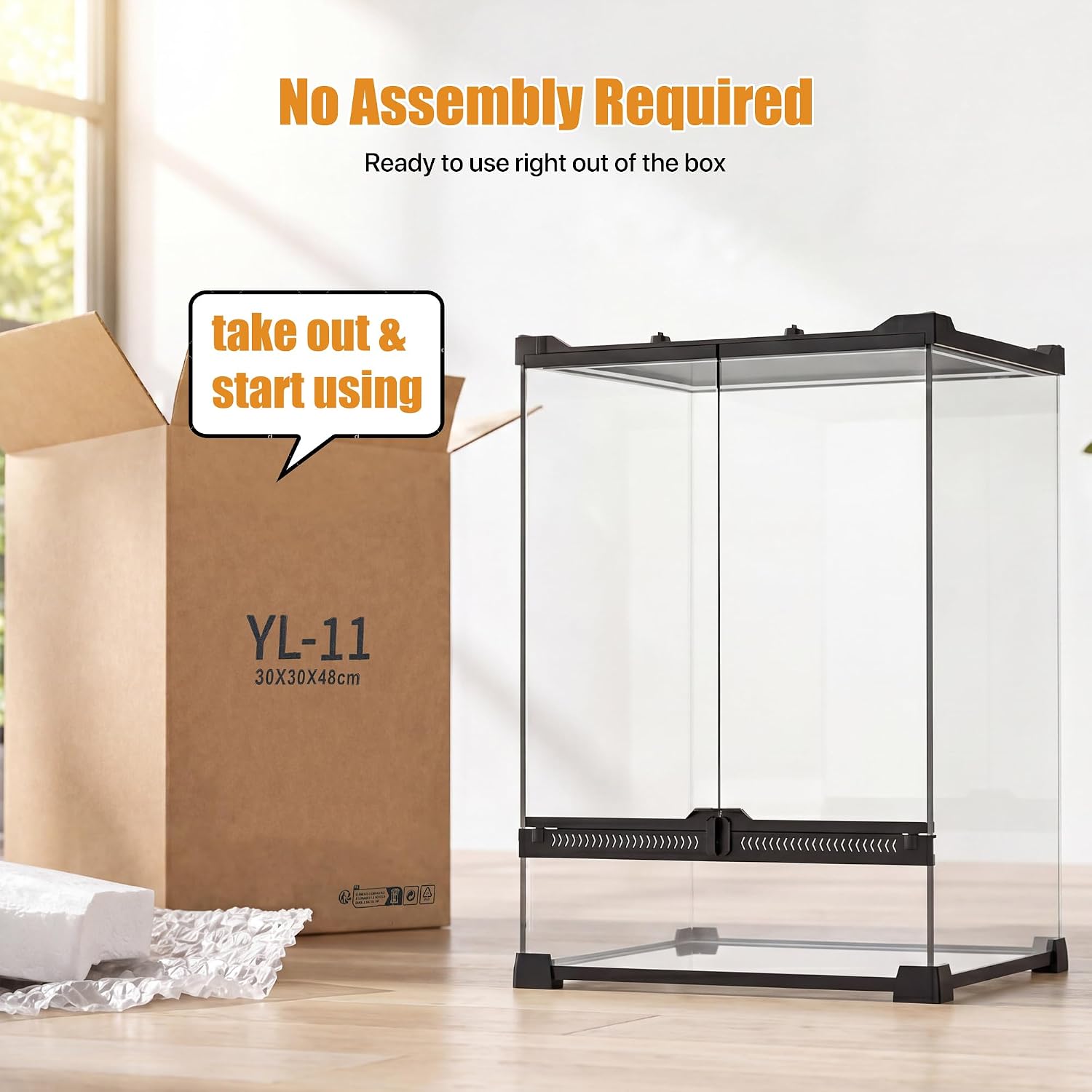 11 Gallon Fully Assembled Glass Reptile Enclosure,12"x 12" x 18" | Front Opening Tall Reptile Terrarium Tank for