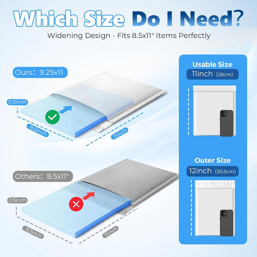 Bubble Mailers True 8.5x11" Usable Size Padded Envelopes 25 Pack