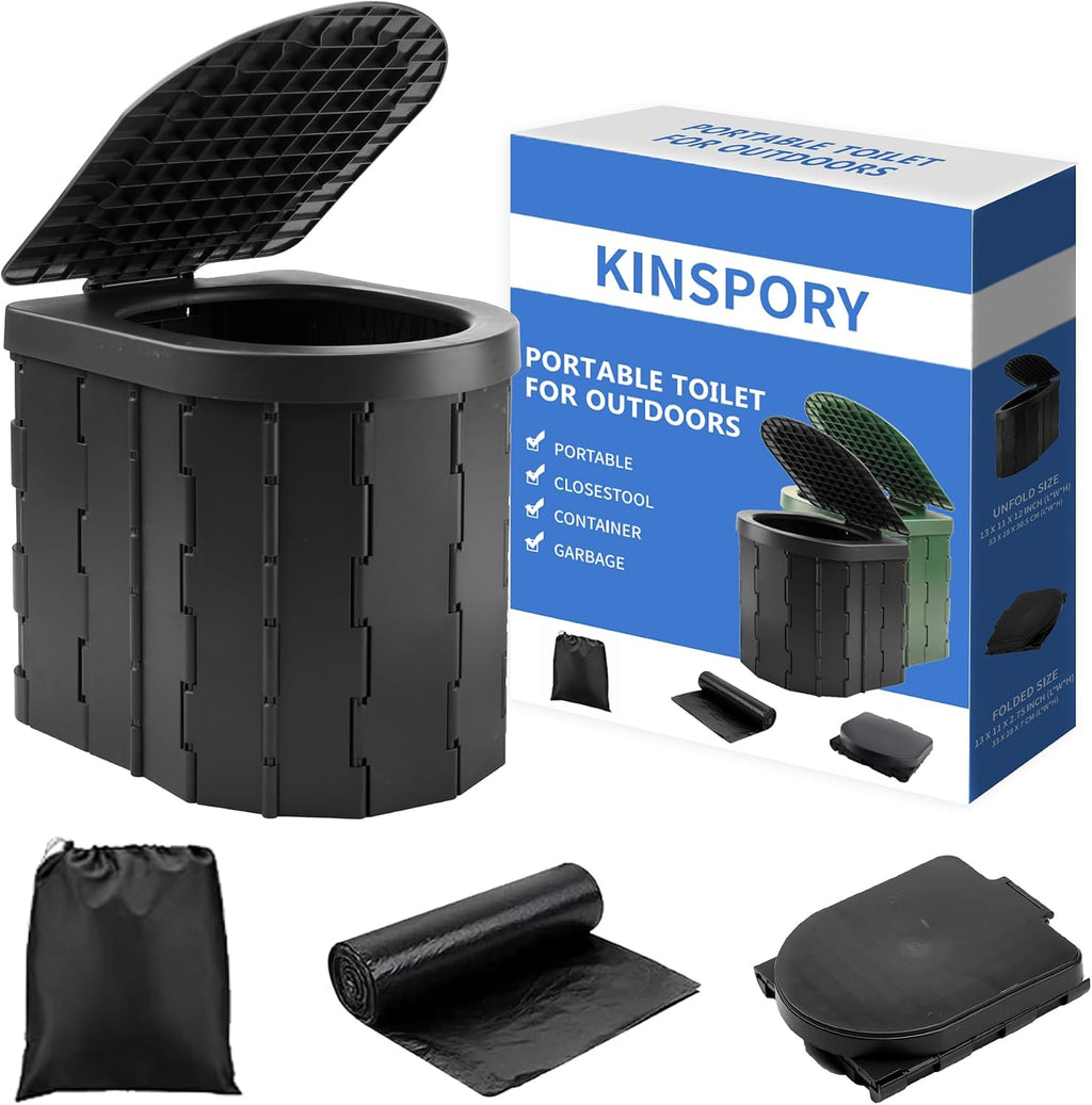 Camping Toilet, Portable Toilet for Adults & Kids, Foldable Potty & Outdoor Emergency Sanitation Products, Trash Can