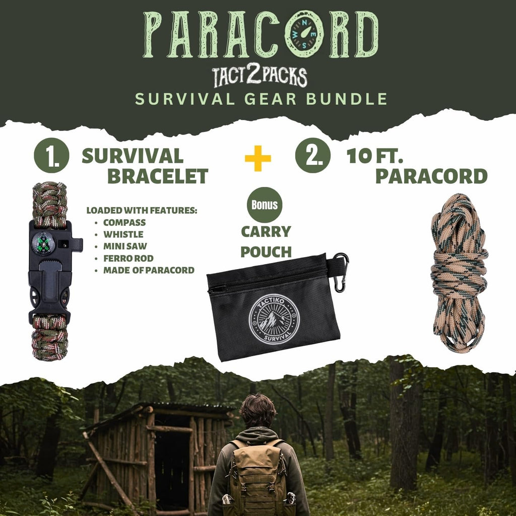 Tactiko Tactical Bracelet & 10' Paracord | Compass, Mini Saw & Fire Starter | Emergency Whistle | Outdoor Essential