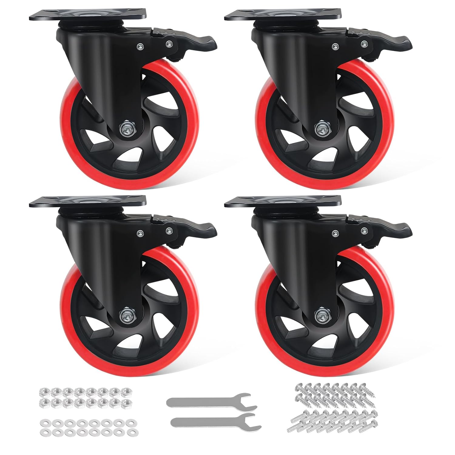 4" Swivel Caster with Brake, 4-Pack Heavy Duty Easily Handles 2000LBS, Safety Dual Locking Industrial Casters