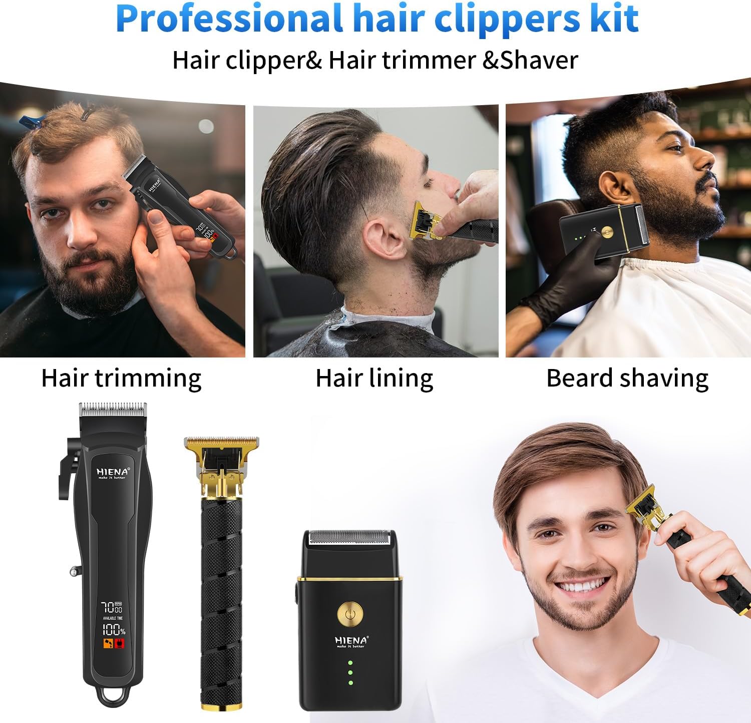 Professional Hair Clipper Set for Men, Cordless Barber Clippers Set and Trimmer Kit, USB Rechargeable Electric Beard