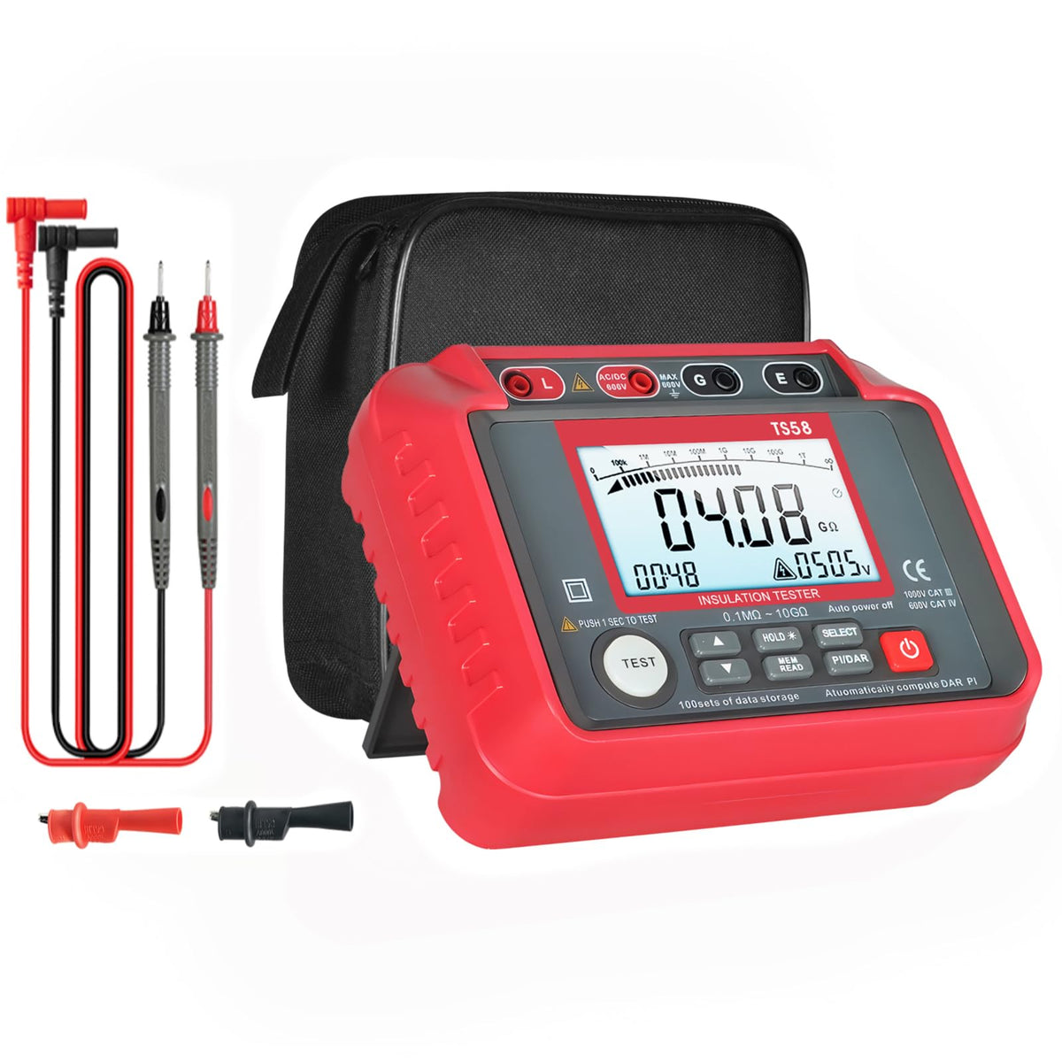 Megohmmeter, 1000V/2500V/5000V Digital Insulation Resistance Tester