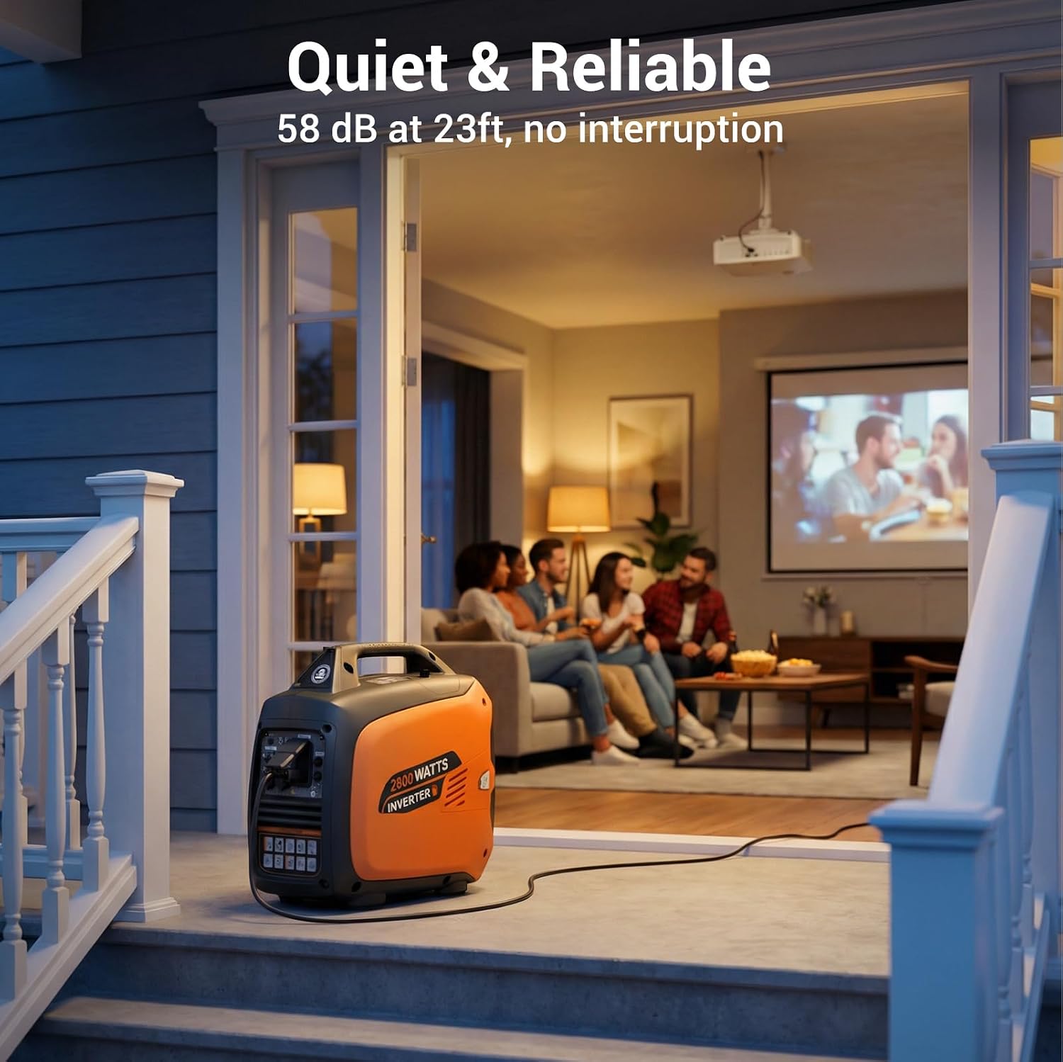 2800W Quiet Gas-Powered Inverter Generator for Home Use, Camping, RV, 40Lbs, Non-Battery Operated, EPA Compliant