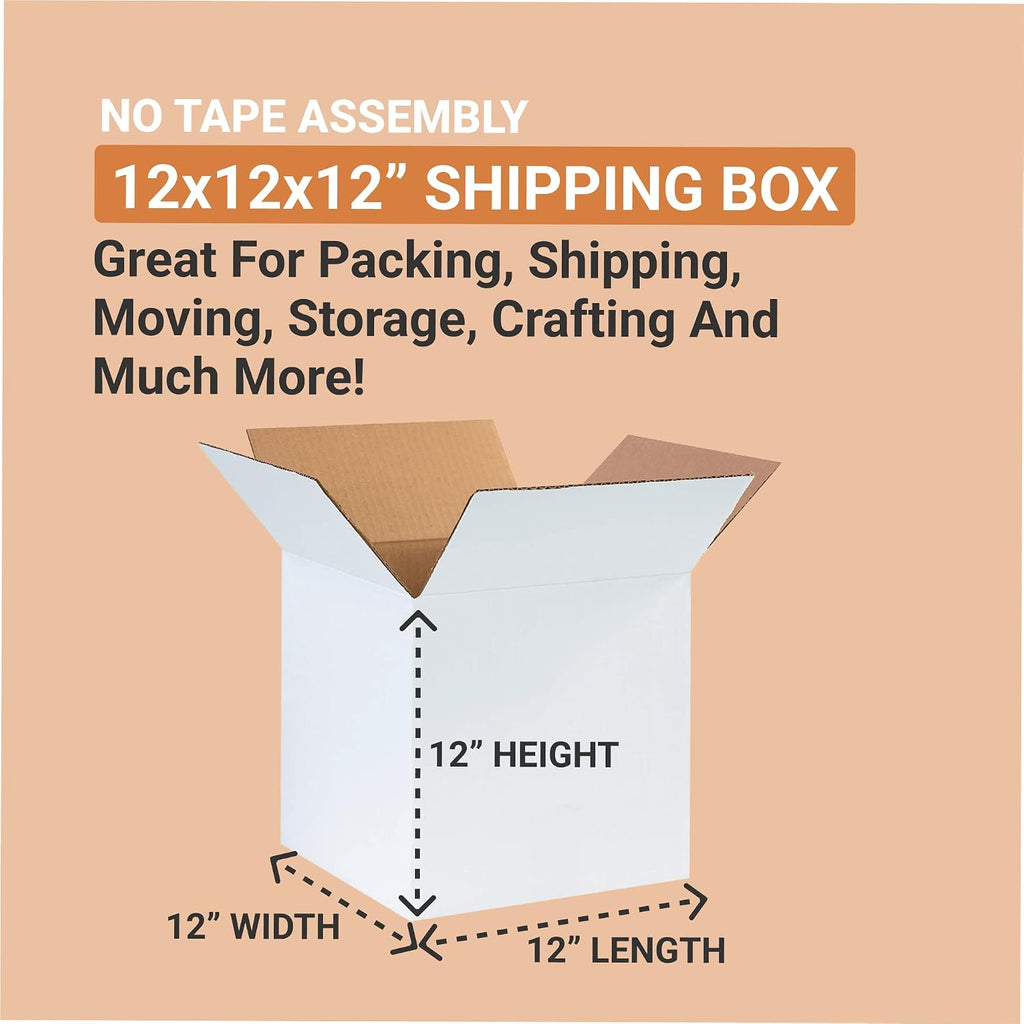 Shipping Boxes Small 12"L x 12"W x 12"H 25-Pack - Corrugated Cardboard Box for Moving, Mailing, Packing, Packaging