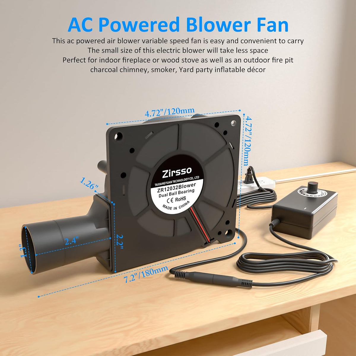 120mm 12V Centrifugal Blower fan with DC to AC Power Adapter