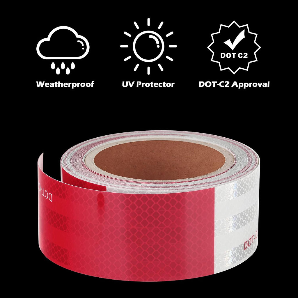 Reflective Tape, 1/2" x 33 Ft, DOT-C2 Safety Tape, Red White