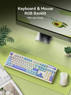 Wireless Keyboard and Mouse Combo, RGB Backlit Rechargeable 2000 mAh Battery, Wireless Computer Keyboards, Tri-Mode