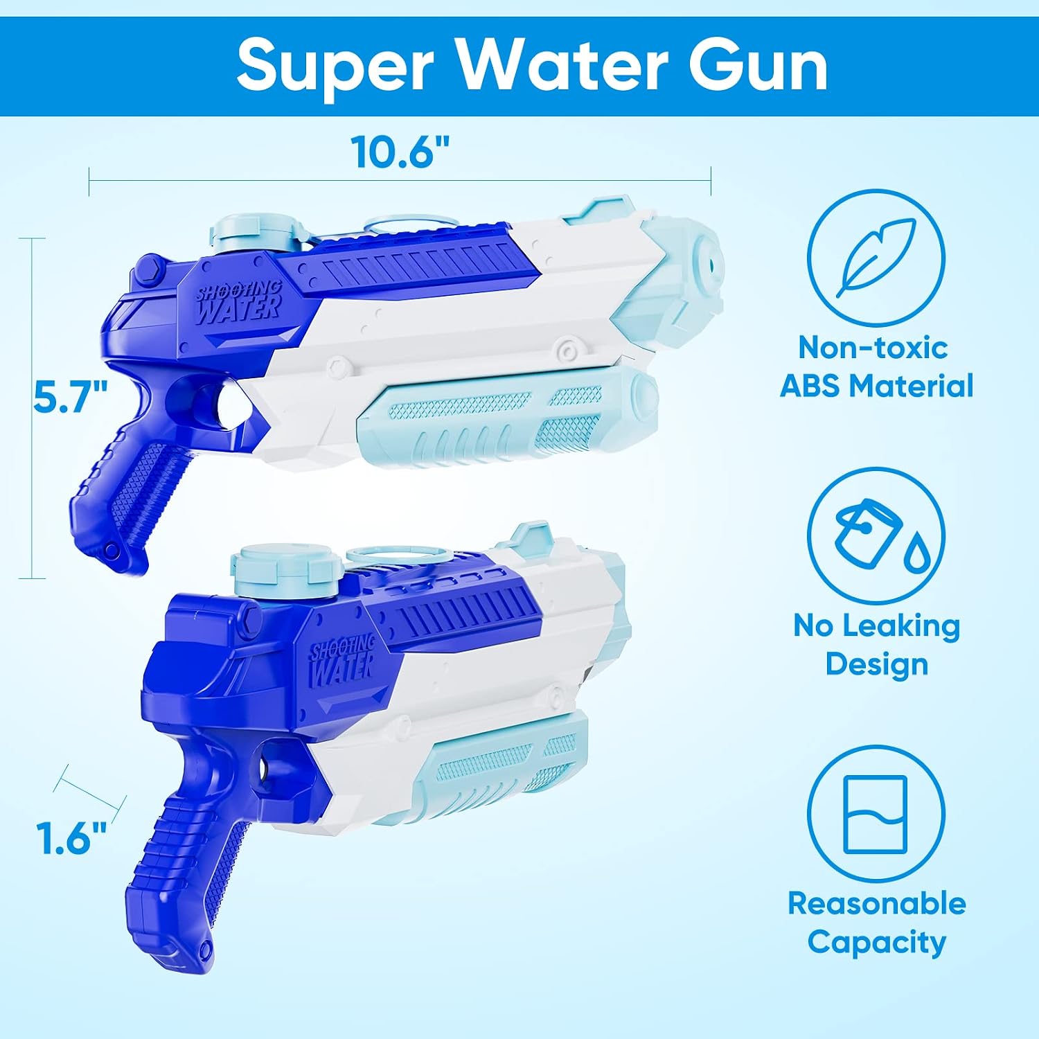 Water Guns for Kids Adults 4 Pack 400CC Long Range Squirt Toy, Pool Beach Summer Gifts