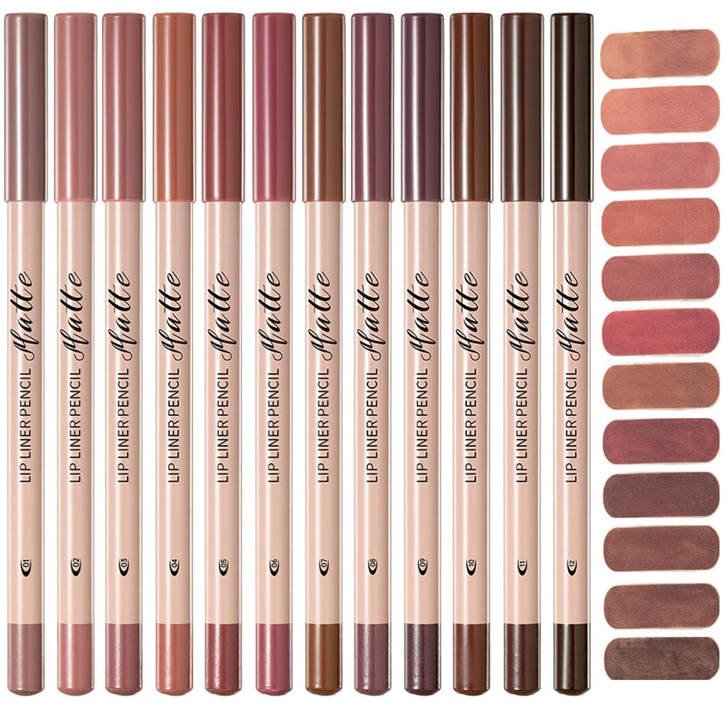 Matte Lip Liner Set,12 Colors Long Lasting Waterproof Nude Lip Liner Pencil Set,Smooth and High Pigmented Natural Lip