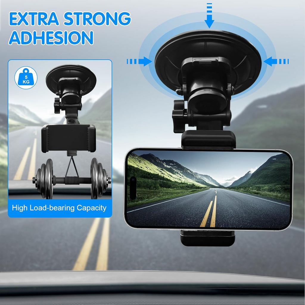 Dash Cam Suction Cup Mount Windshield Camera Holder Stand 9CM with Phone Bracket for GPS Driving DVR Action Camcorder