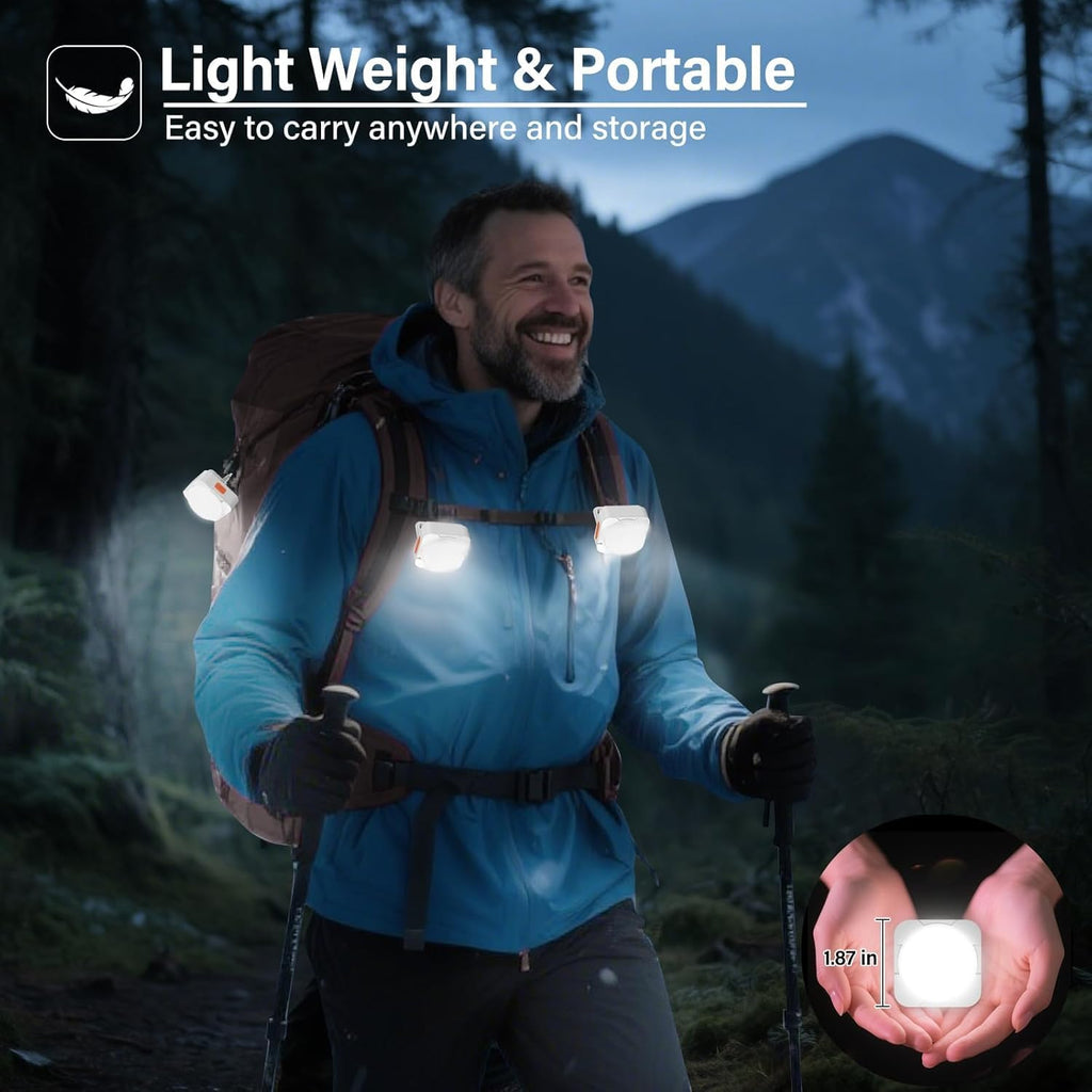 Rechargeable Camping Lights FLY2SKY 2Pcs White Tent Lights Mini Flashlight Portable LED Camping Lantern Survival Gear