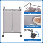 2 Section Laundry Sorter, Laundry Hamper with Wheels, Gray