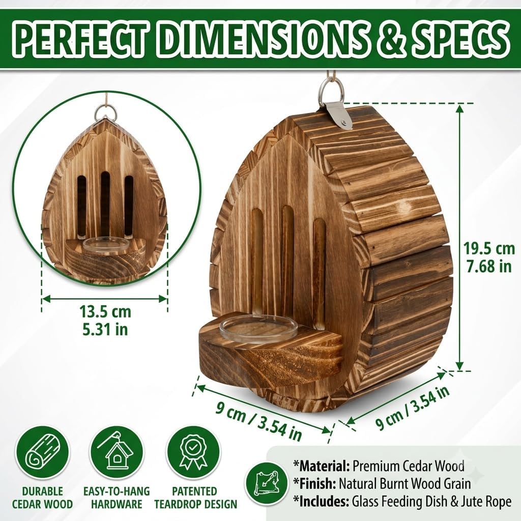 Butterfly House for Outside, Wooden Butterfly Habitat & Feeder for Garden, Teardrop-Shaped Hanging Nesting Box for