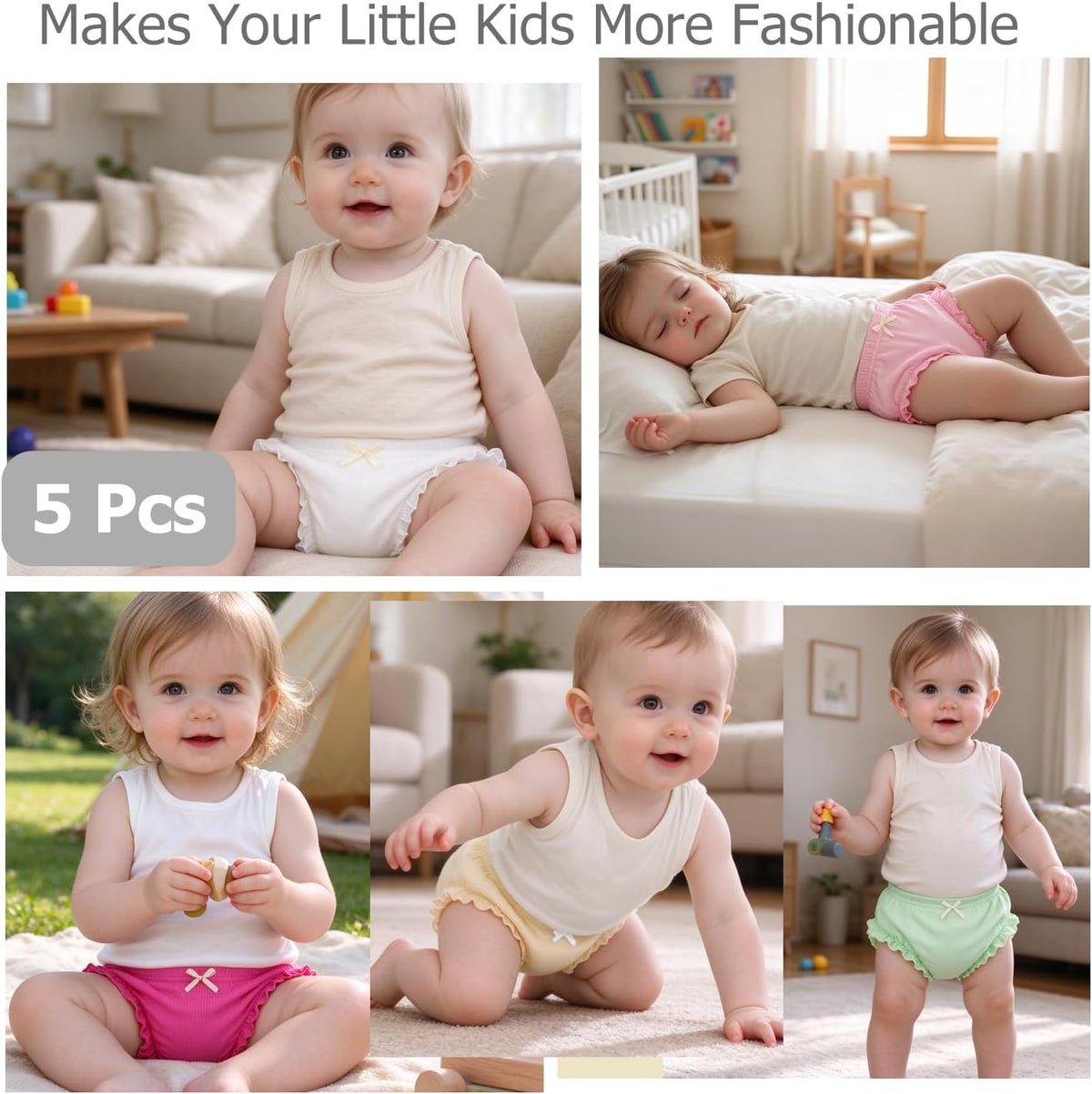 5-Pack Infant Baby Girls Ruffle Diaper Cover Elastic Bloomer Toddler Girl's Cotton Shorts Toddler Underwear