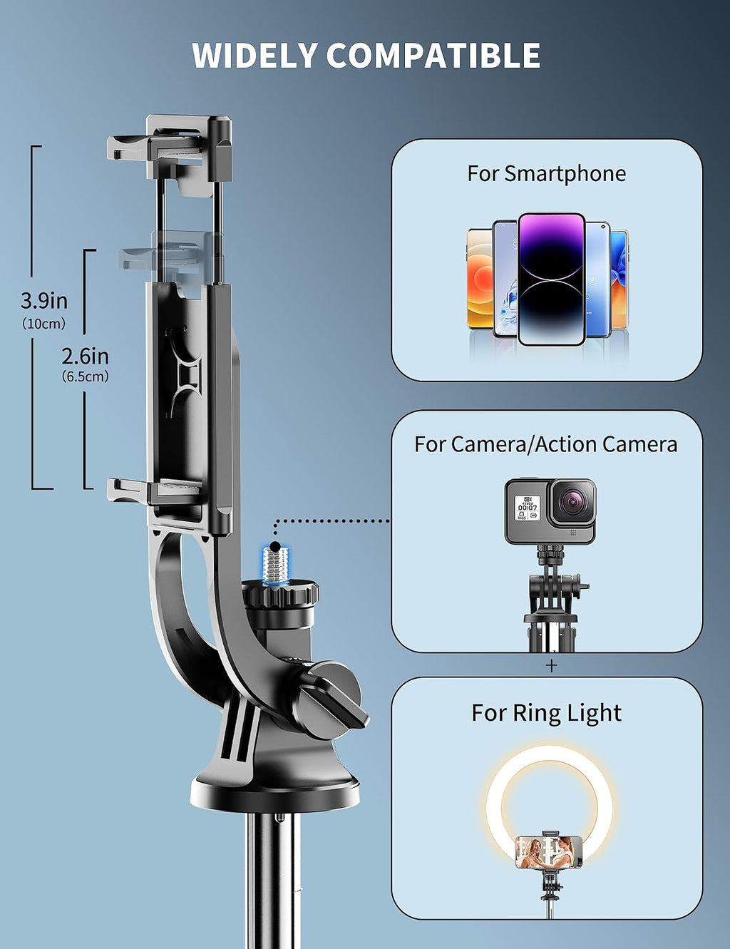 71" Phone Tripod & Selfie Stick, All in One Extendable Cell Phone Tripod with Wireless Remote, Tripods Stand for