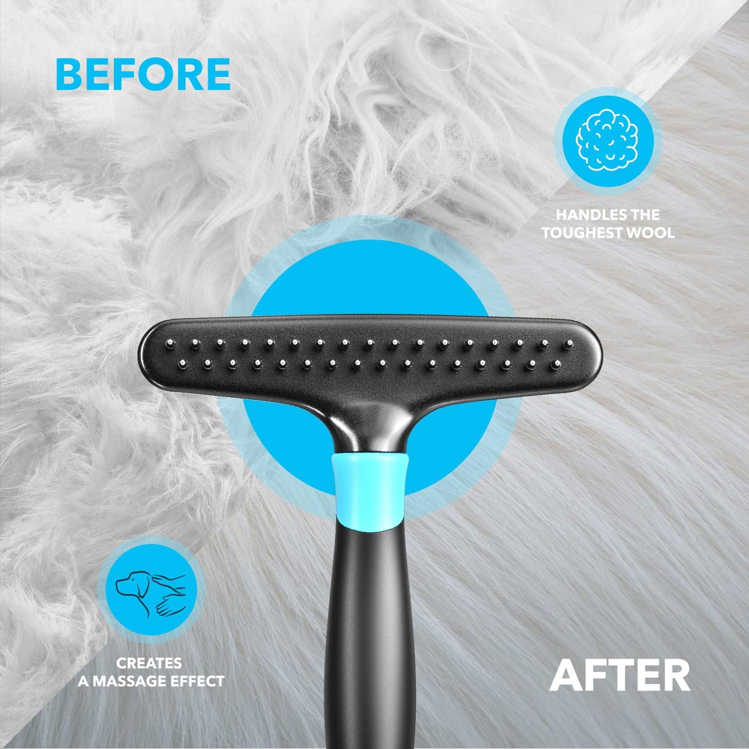 Deshedding Brush - Undercoat Rake for Dogs, Cats, Matted, Short, Long Hair Coats - Double Row Stainless Steel Pins
