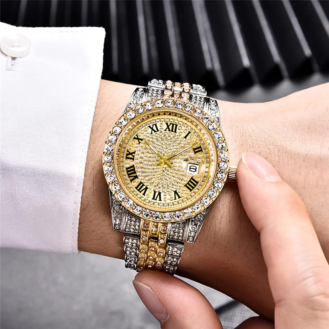 Unisex Crystal Watch Mens Or Womens Diamond Watches Luxury Stainless Steel Iced-Out Bracele Watch