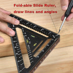 Foldable Carpenter Square 7 inch Angle T-Ruler Multi-Purpose Carpenter Tools, Rafter Square, Protractor, Ruler