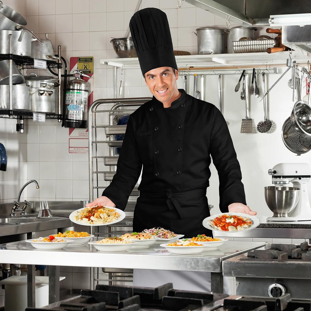 Halloween 3 Pcs Chef Unisex Costume Tall Hat Coat Bistro Apron Set Chef Jacket Coat Apron for Man(Long