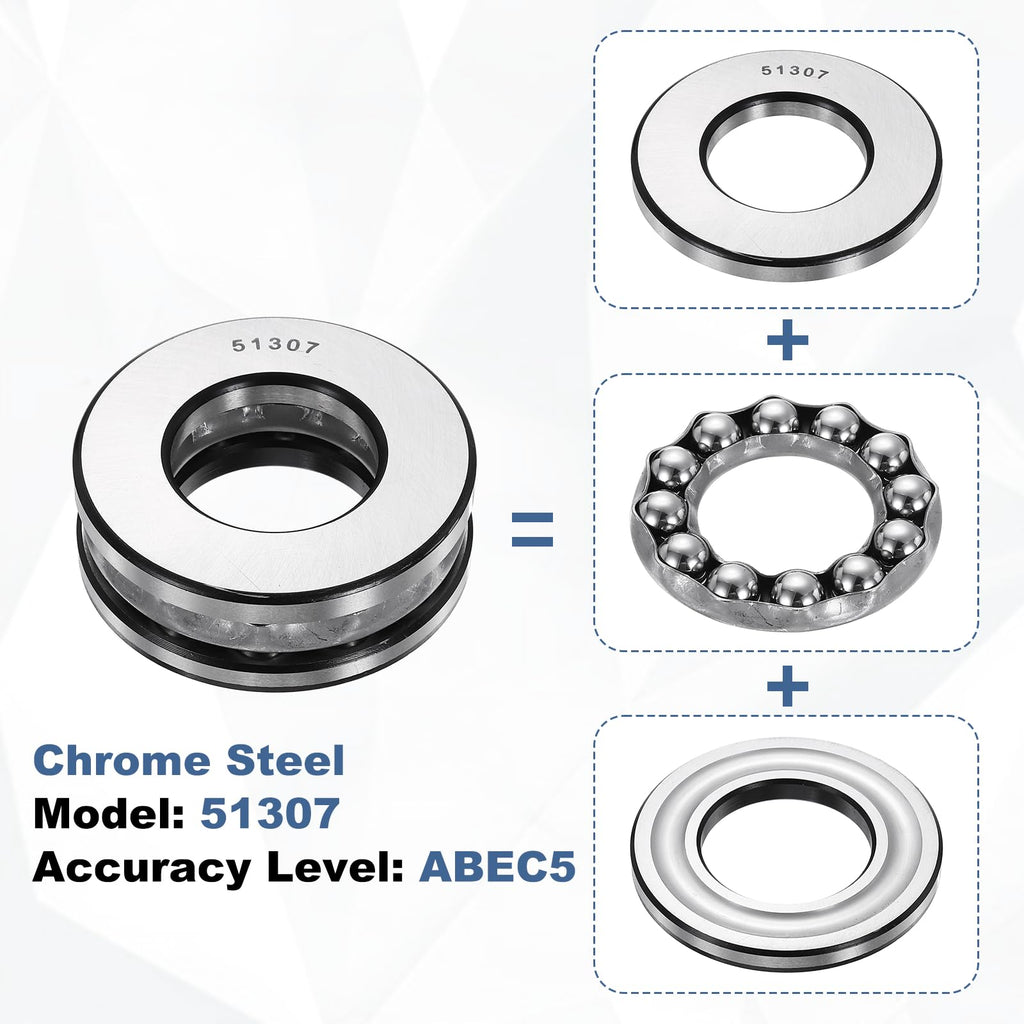 uxcell Thrust Ball Bearings, 35mm Bore 68mm OD 24mm Thick 51307 ABEC5