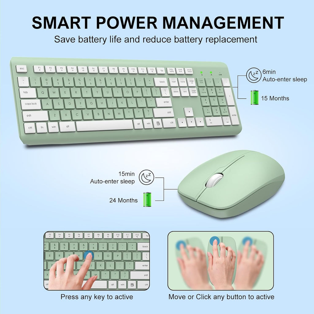 Wireless Keyboard and Mouse Combo, Full-Size Silent Ergonomic Keyboard and Optical Mouse, Long Battery Life, 2.4G