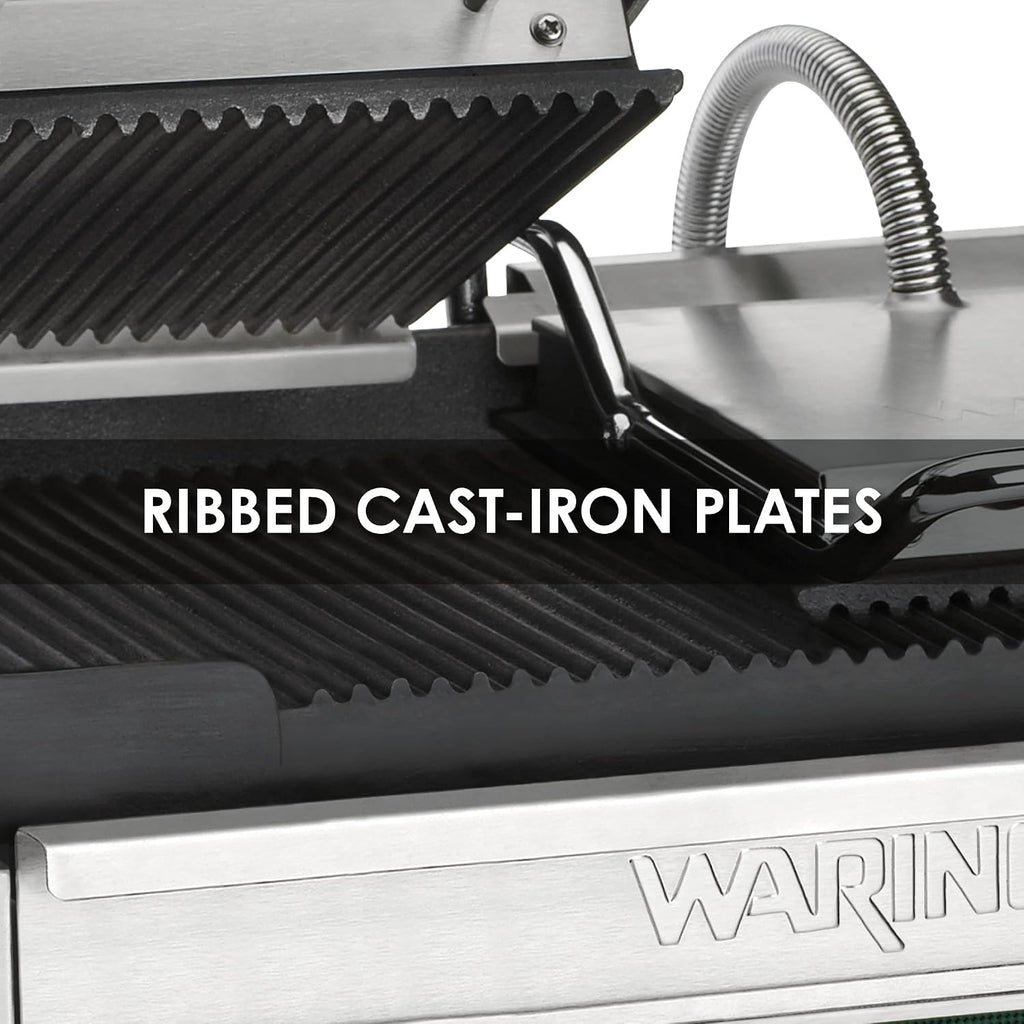 Panini Press with 17" x 9.25" Cooking Surface & Ribbed Plates