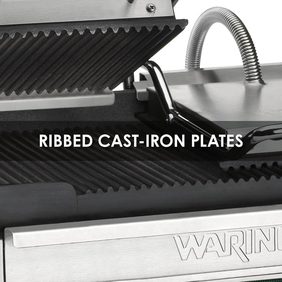 Panini Press with 17" x 9.25" Cooking Surface & Ribbed Plates