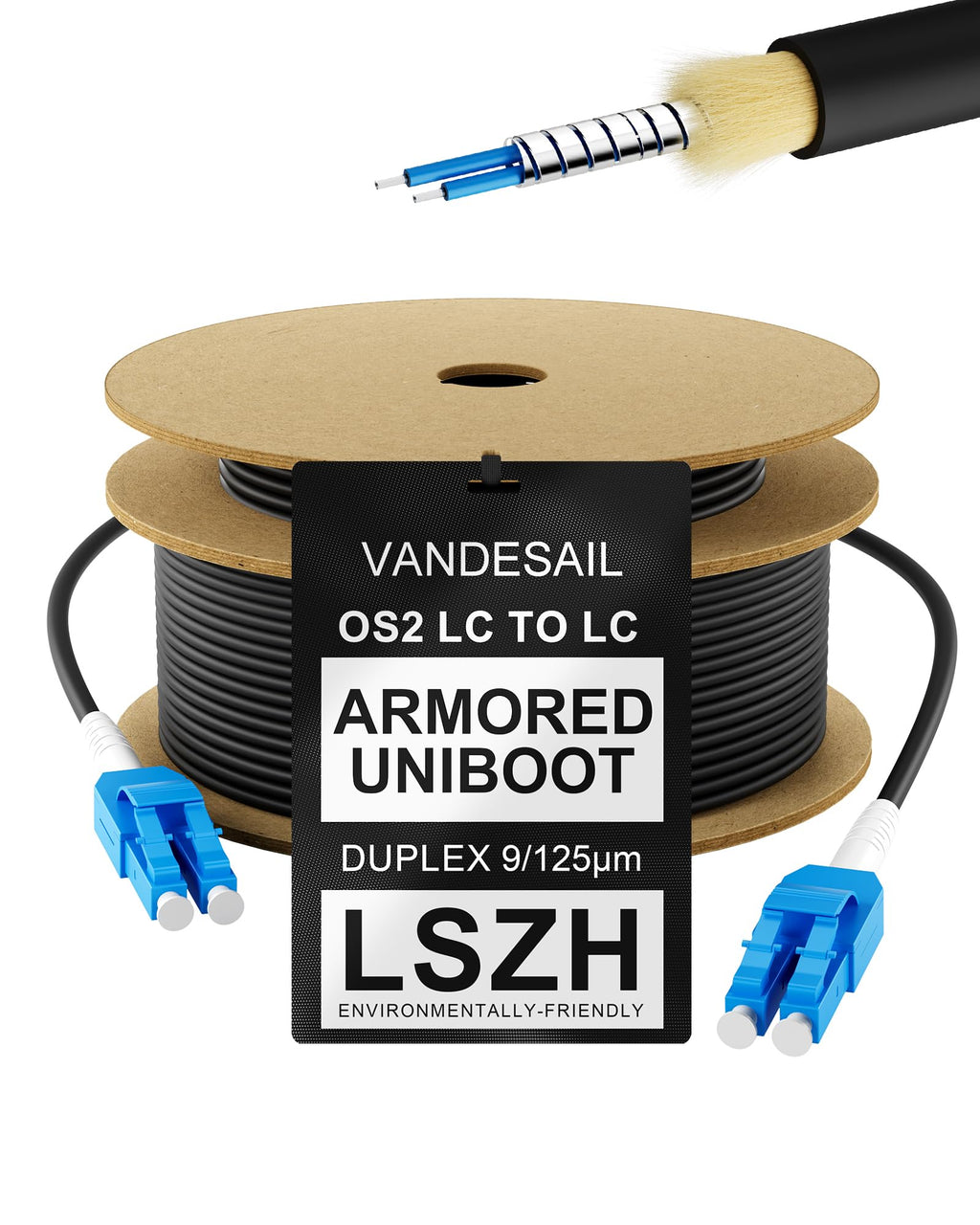 LC to LC OS2 Armored Uniboot Single Mode Fiber Patch Cable 100M/328FT