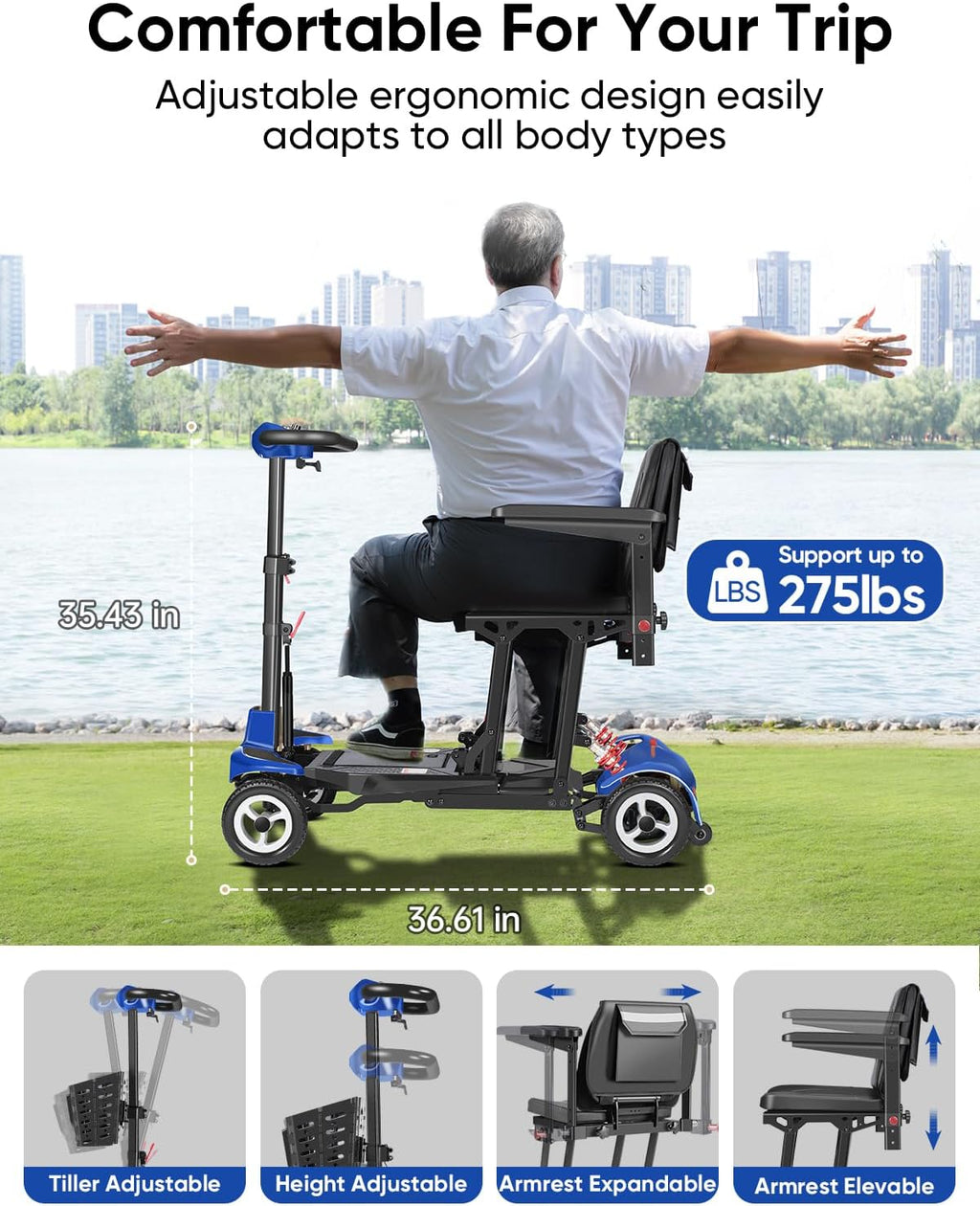 4-Wheel Folding Mobility Scooters for Seniors & Adults - 37.5lbs Light