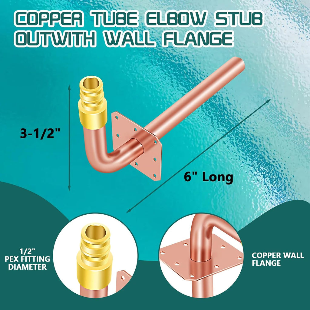 1/2" PEX-A Expansion Copper Stub Out, F1960, 6" Flanged, 5-Pack