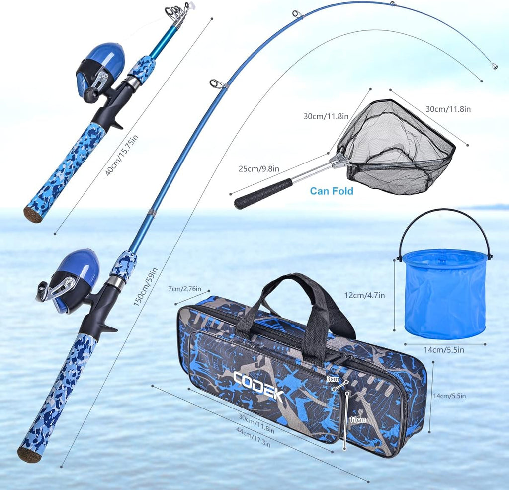 Kids Fishing Pole Set with Full Starter Kits 2 Set Portable Telescopic Fishing Rod and Spincast Reel Cambos with a