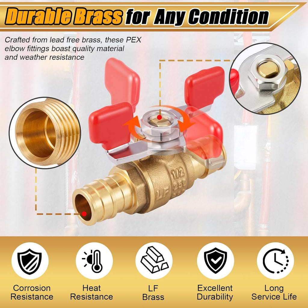 8 Pack 1/2" Pex-A Expansion Ball Valve with Butterfly Level
