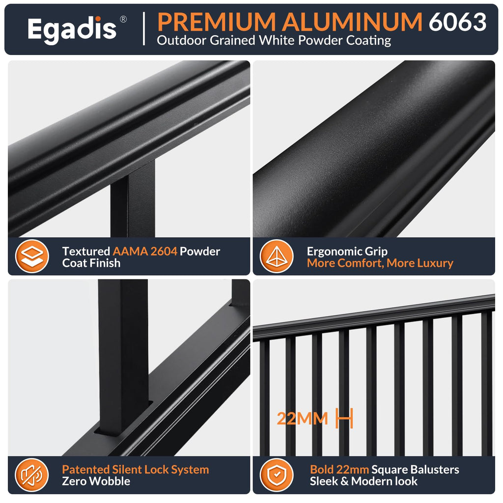 1 Pack 36 in x 8 ft Aluminum Porch and Deck Railing Kit Without Post
