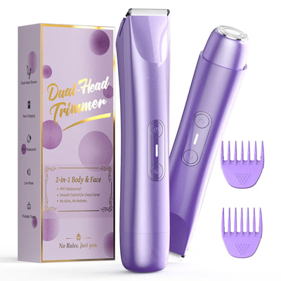 2-in-1 Bikini Trimmer for Women, Painless Electric Razor, IPX7 Waterproof Shaver, Cordless Pubic Hair Trimmer for Arm