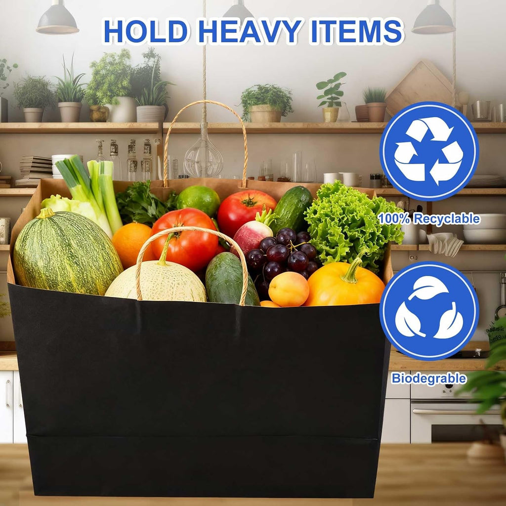 30 Pack 18x14x7 Inch Large Black Paper Bags with Handles